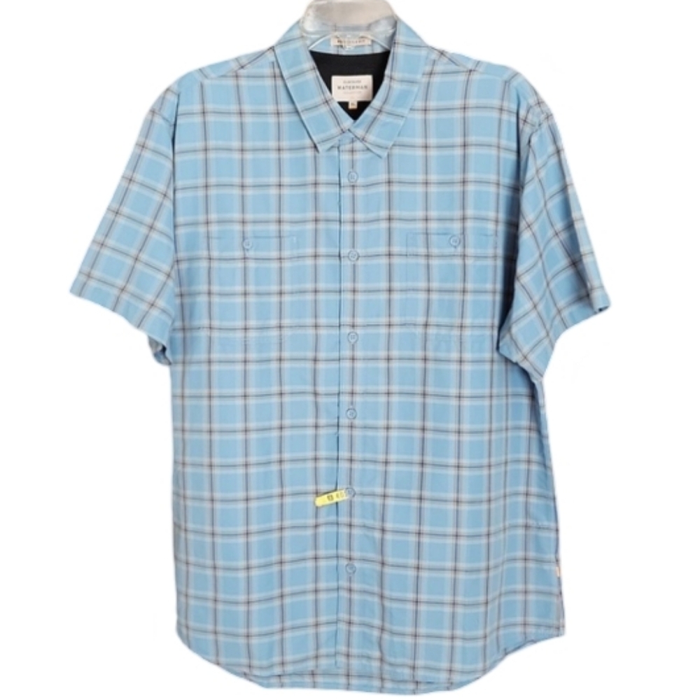 Quiksilver Waterman 100% Nylon Blue Plaid Vented Shirt Men's XL